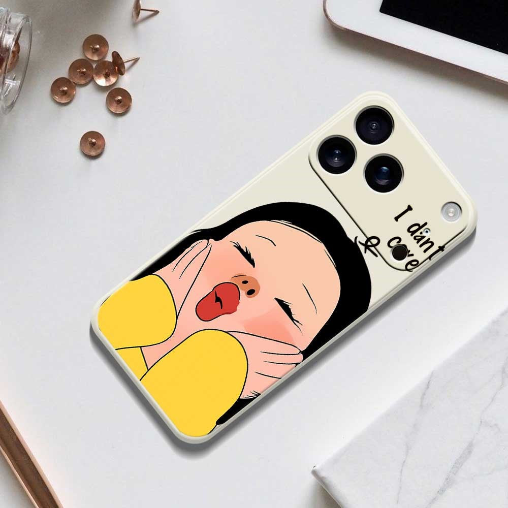 For iPhone 17 Pro Max Case Girl Holding Face Pattern Printing Straight Edge TPU Phone Back Cover - Green