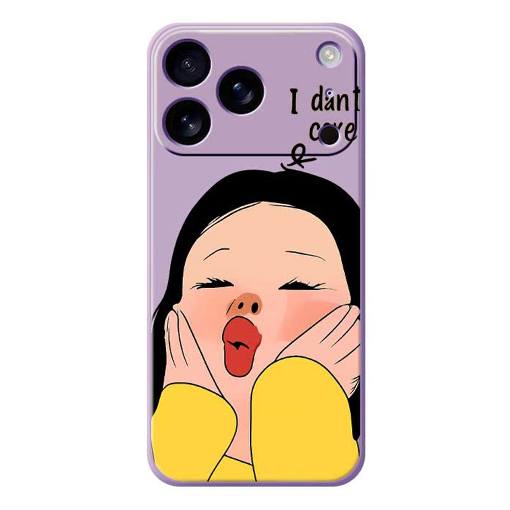 For iPhone 17 Pro Max Case Girl Holding Face Pattern Printing Straight Edge TPU Phone Back Cover - Purple