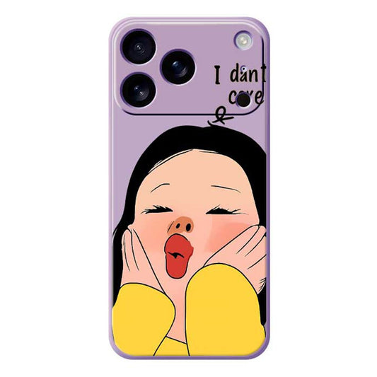 For iPhone 17 Pro Max Case Girl Holding Face Pattern Printing Straight Edge TPU Phone Back Cover - Purple