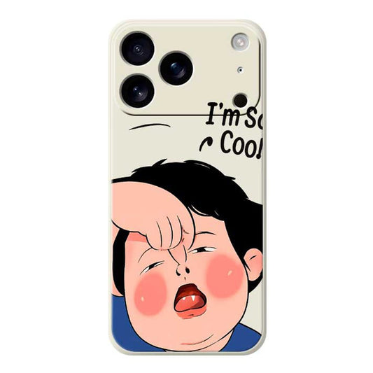 For iPhone 17 Pro Max Case Make Faces Kid Pattern Printing Straight Edge TPU Phone Back Cover - Beige