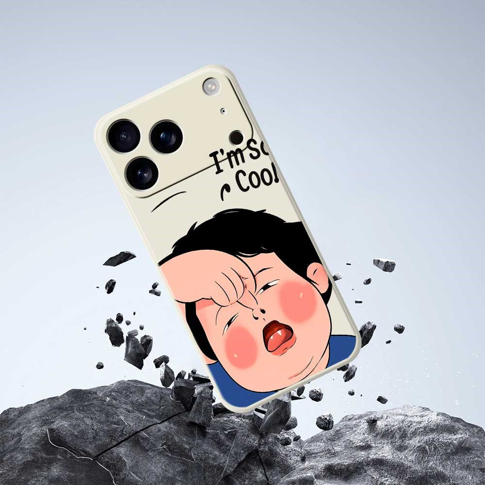 For iPhone 17 Pro Max Case Make Faces Kid Pattern Printing Straight Edge TPU Phone Back Cover - Green