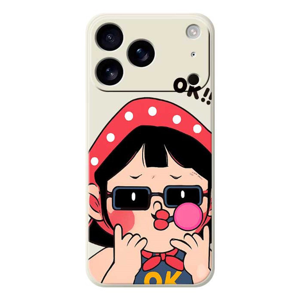 For iPhone 17 Pro Max Case Cute Kid Pattern Printing Straight Edge TPU Phone Back Cover - Beige