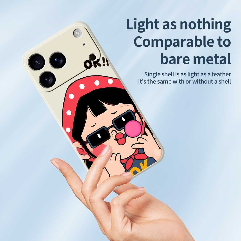 For iPhone 17 Pro Max Case Cute Kid Pattern Printing Straight Edge TPU Phone Back Cover - Beige