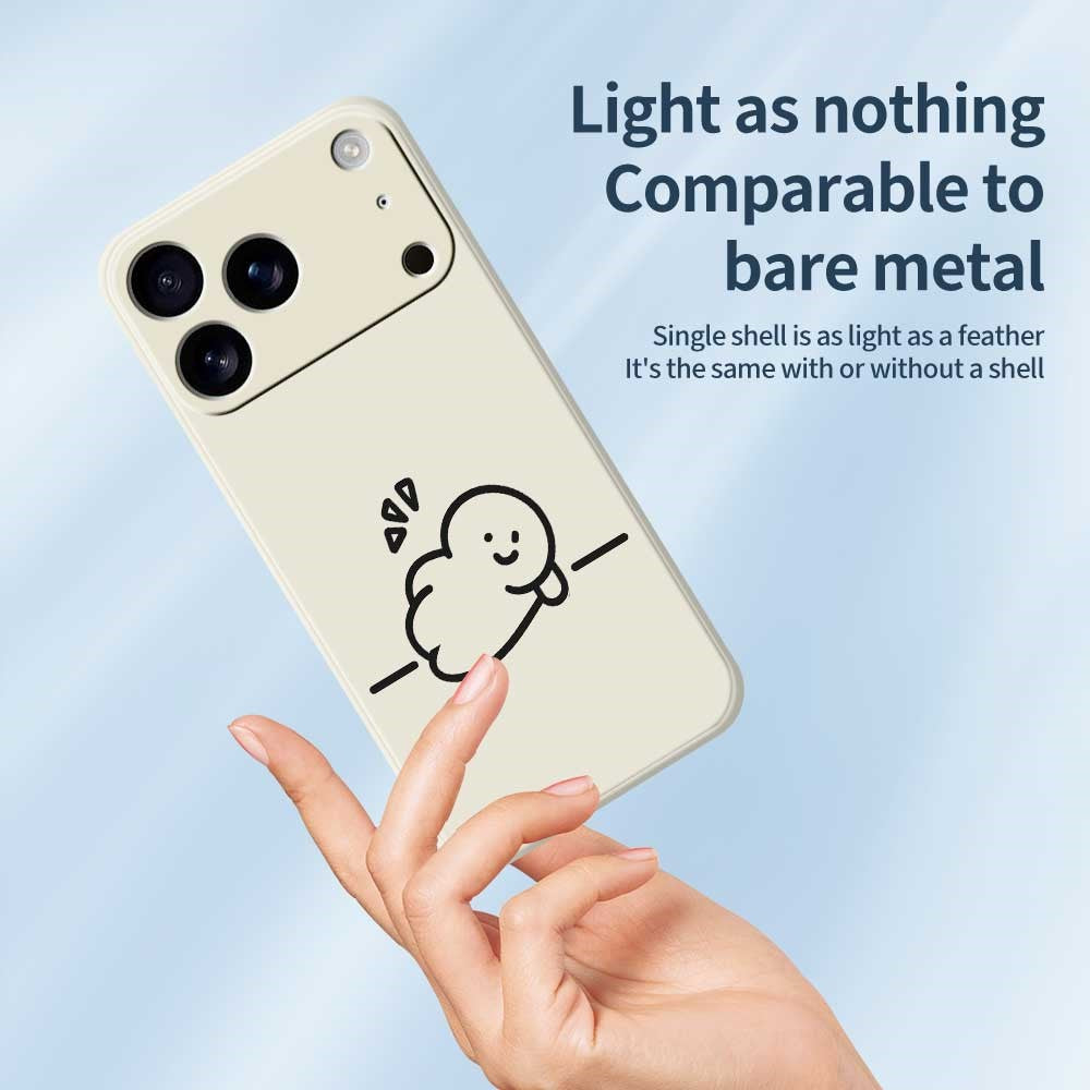 For iPhone 17 Pro Max Case Stick Figure Pattern Printing Straight Edge TPU Phone Back Cover - Beige