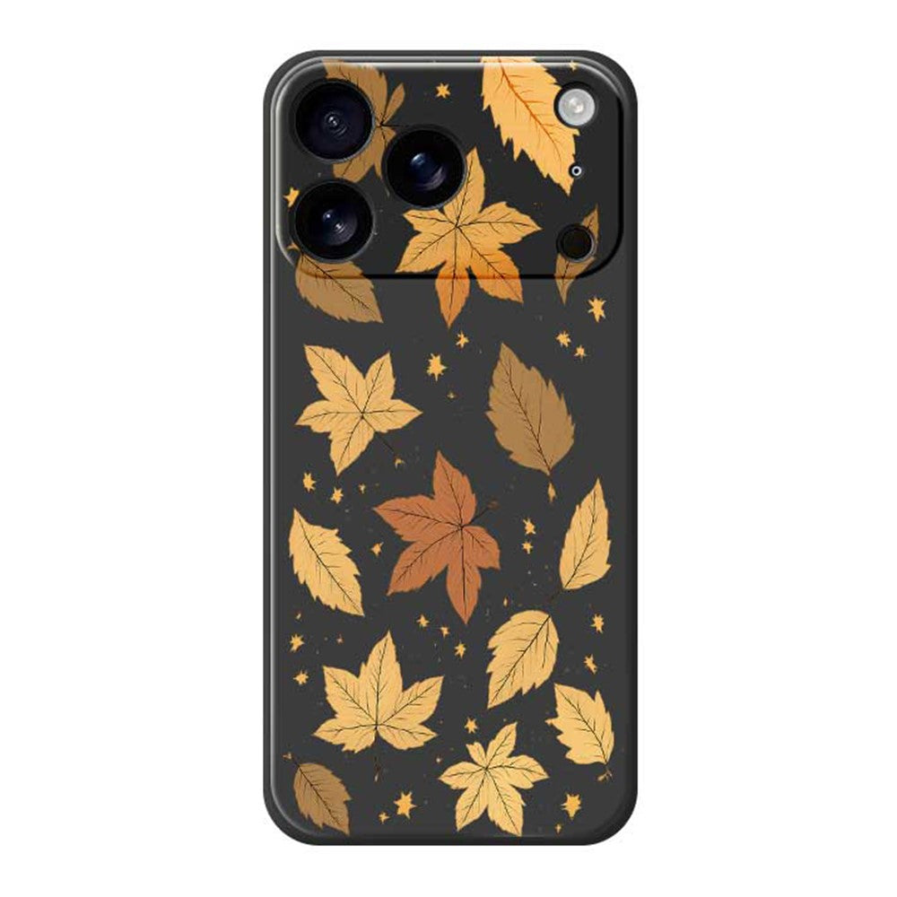 For iPhone 17 Pro Max Case Maple Leaves Pattern Printing Straight Edge TPU Phone Back Cover - Black