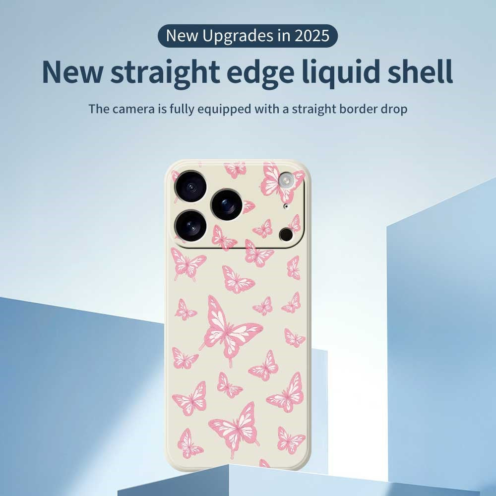For iPhone 17 Pro Max Case Pink Butterflies Pattern Printing Straight Edge TPU Phone Back Cover - Purple