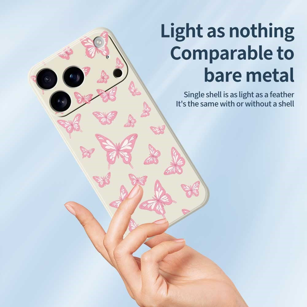 For iPhone 17 Pro Max Case Pink Butterflies Pattern Printing Straight Edge TPU Phone Back Cover - Purple
