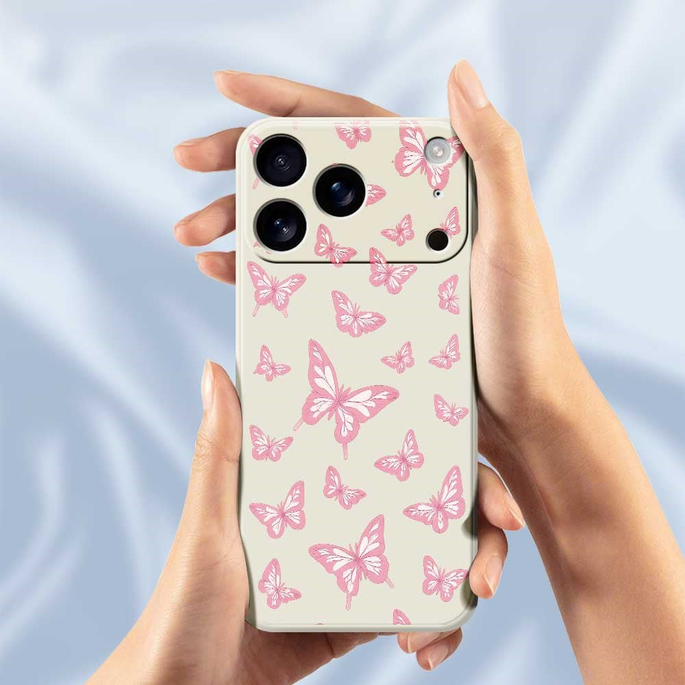 For iPhone 17 Pro Max Case Pink Butterflies Pattern Printing Straight Edge TPU Phone Back Cover - Purple