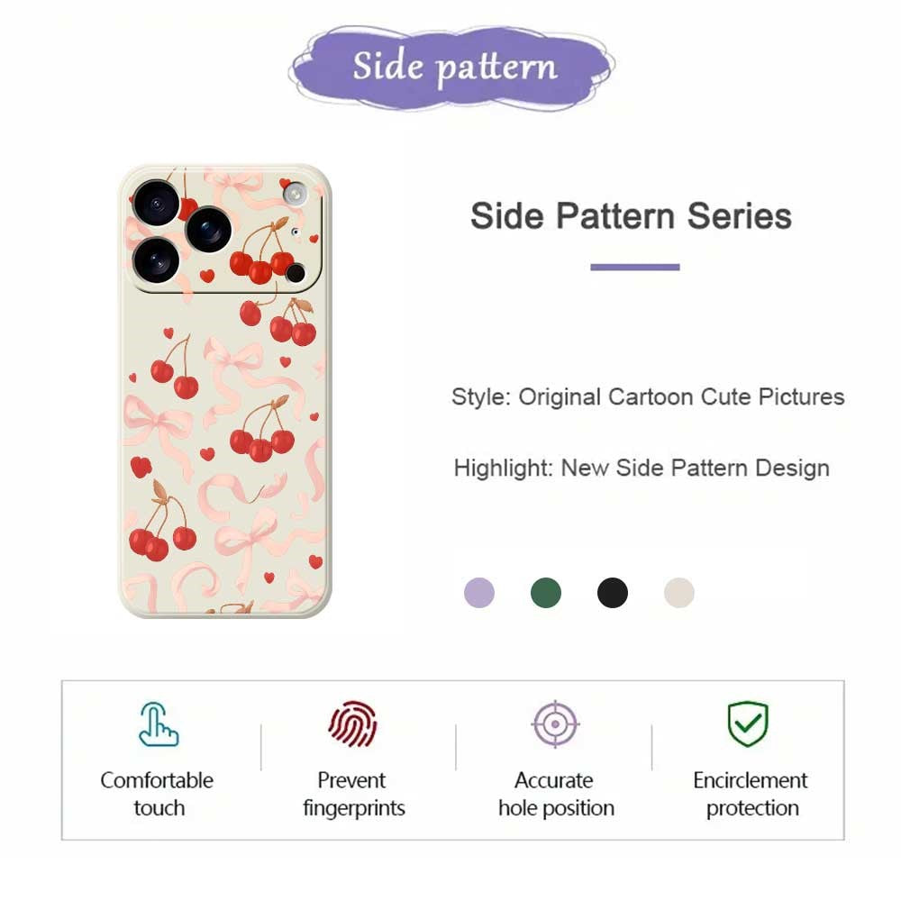 For iPhone 17 Pro Max Case Big Bow Cherry Pattern Printing Straight Edge TPU Phone Back Cover - Black
