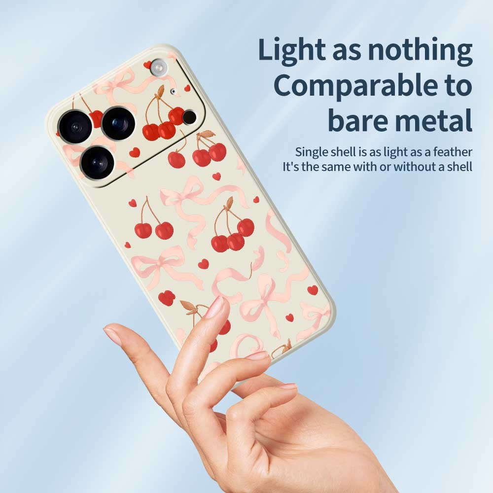 For iPhone 17 Pro Max Case Big Bow Cherry Pattern Printing Straight Edge TPU Phone Back Cover - Black