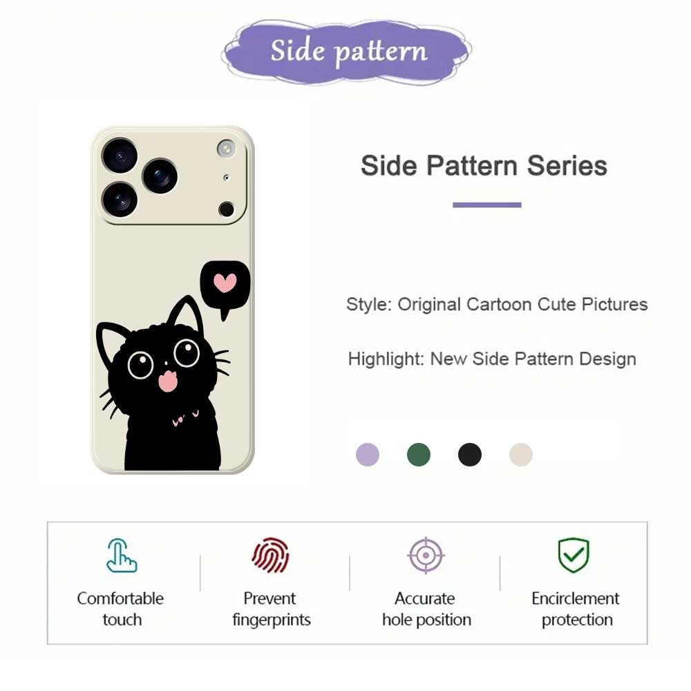 For iPhone 17 Pro Max Case Love Black Cat Pattern Printing Straight Edge TPU Phone Back Cover - Beige