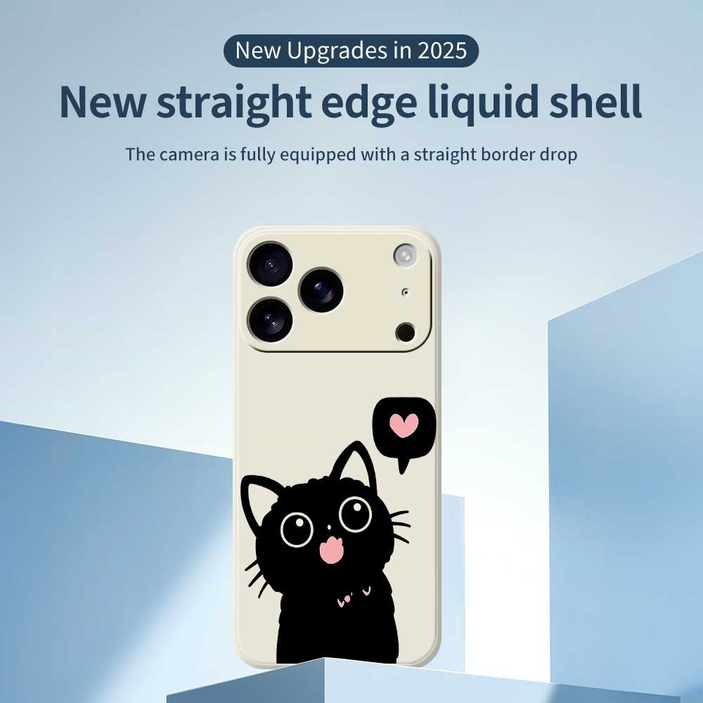 For iPhone 17 Pro Max Case Love Black Cat Pattern Printing Straight Edge TPU Phone Back Cover - Beige