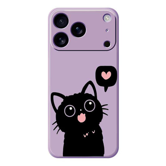 For iPhone 17 Pro Max Case Love Black Cat Pattern Printing Straight Edge TPU Phone Back Cover - Purple