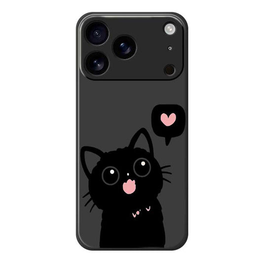 For iPhone 17 Pro Max Case Love Black Cat Pattern Printing Straight Edge TPU Phone Back Cover - Black
