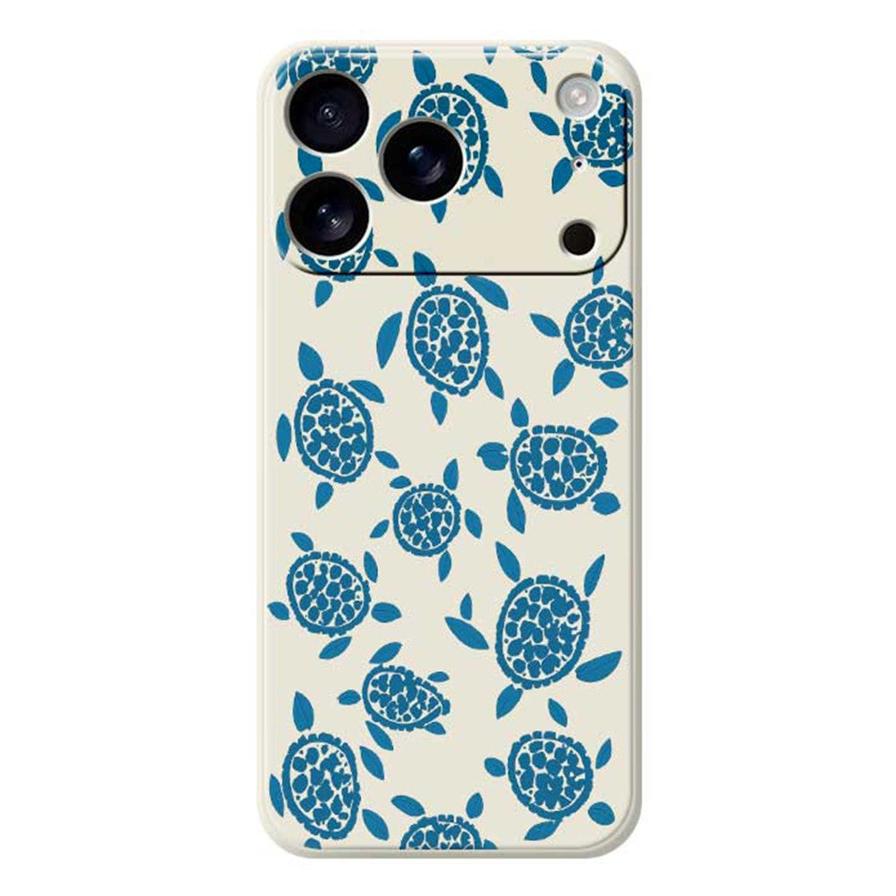 For iPhone 17 Pro Max Case Blue Turtle Pattern Printing Straight Edge TPU Phone Back Cover - Beige