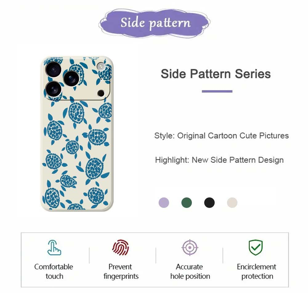 For iPhone 17 Pro Max Case Blue Turtle Pattern Printing Straight Edge TPU Phone Back Cover - Beige