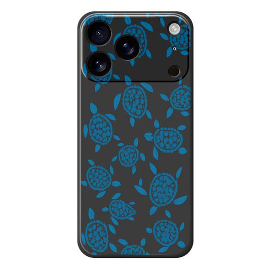 For iPhone 17 Pro Max Case Blue Turtle Pattern Printing Straight Edge TPU Phone Back Cover - Black