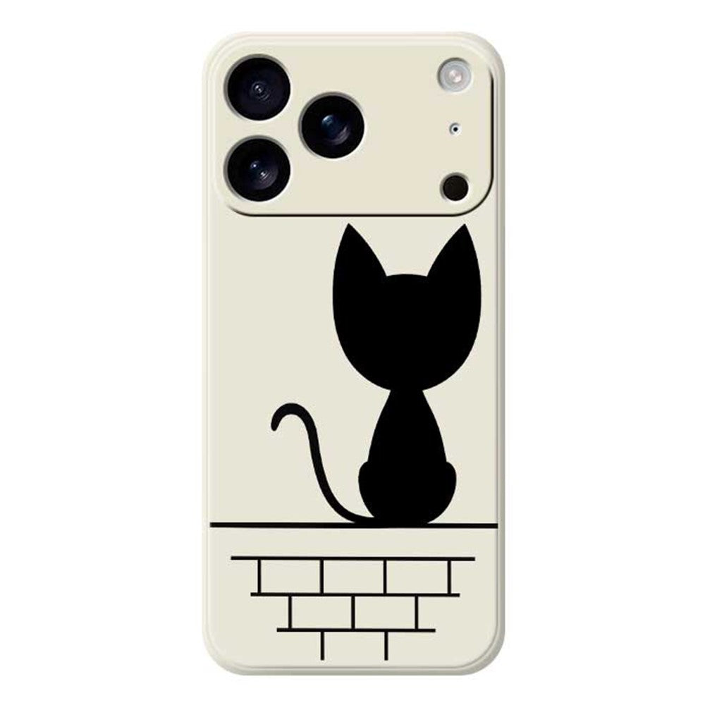 For iPhone 17 Pro Max Case Black Cat on the Wall Pattern Printing Straight Edge TPU Phone Back Cover - Beige