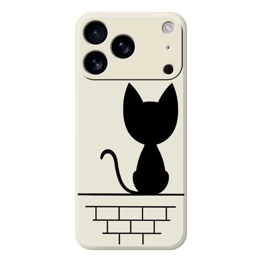 For iPhone 17 Pro Max Case Black Cat on the Wall Pattern Printing Straight Edge TPU Phone Back Cover - Beige