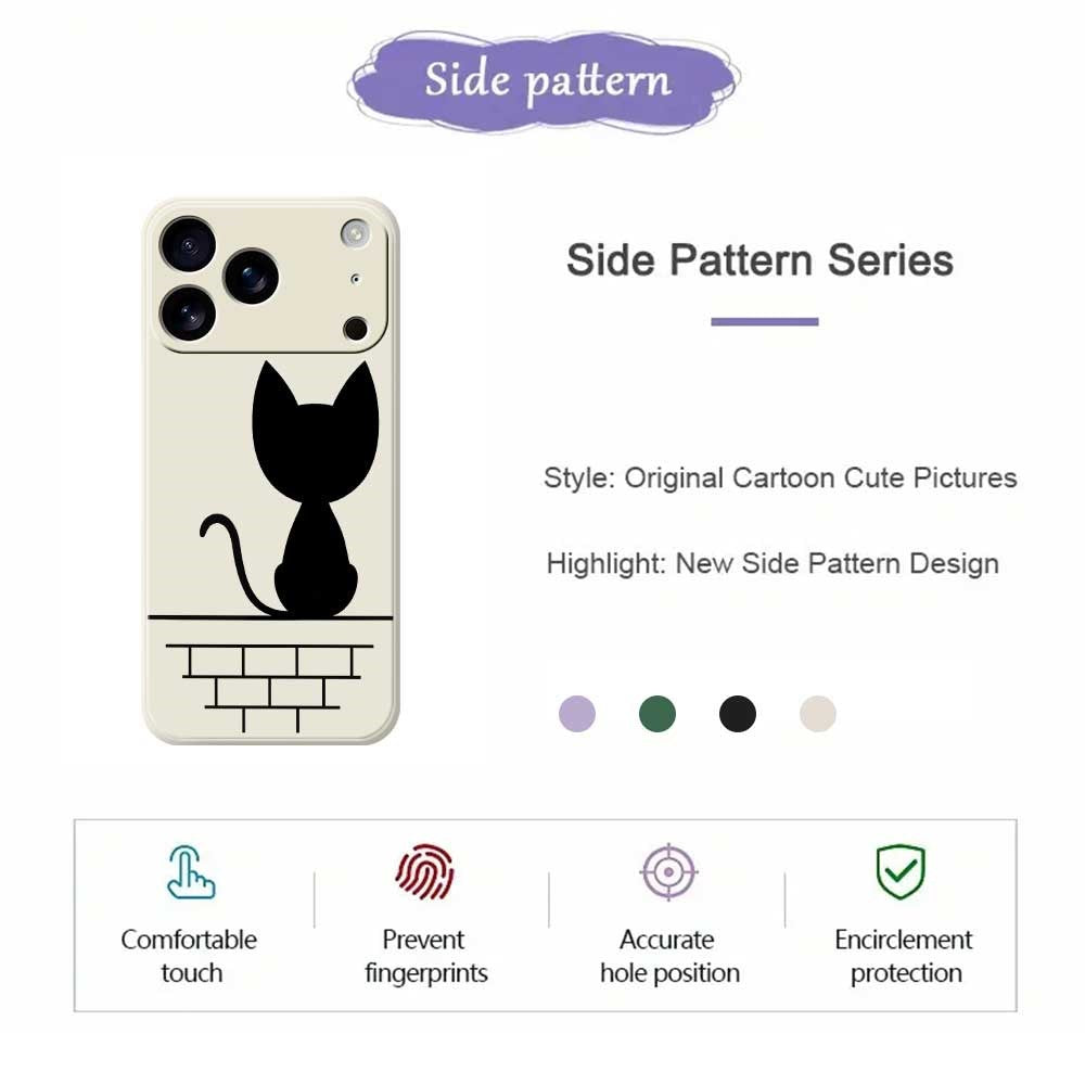 For iPhone 17 Pro Max Case Black Cat on the Wall Pattern Printing Straight Edge TPU Phone Back Cover - Green