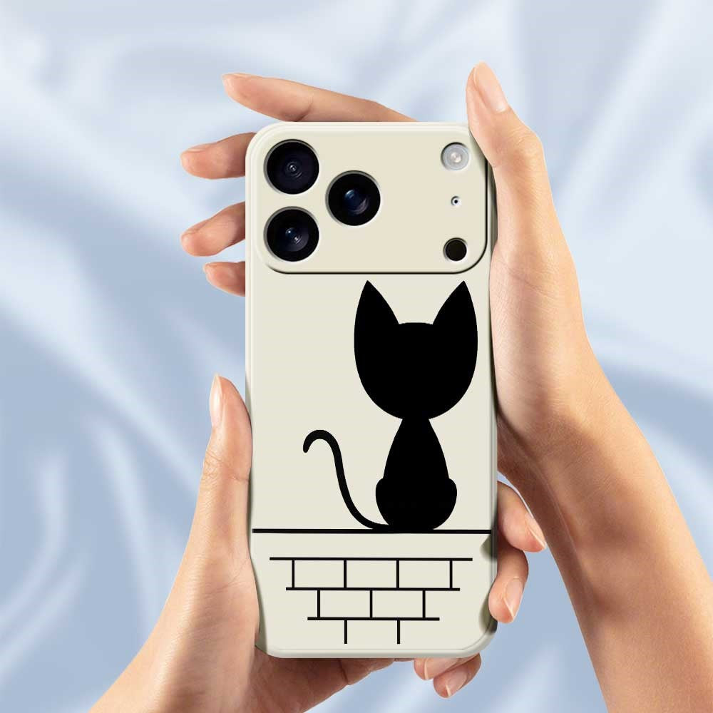 For iPhone 17 Pro Max Case Black Cat on the Wall Pattern Printing Straight Edge TPU Phone Back Cover - Green