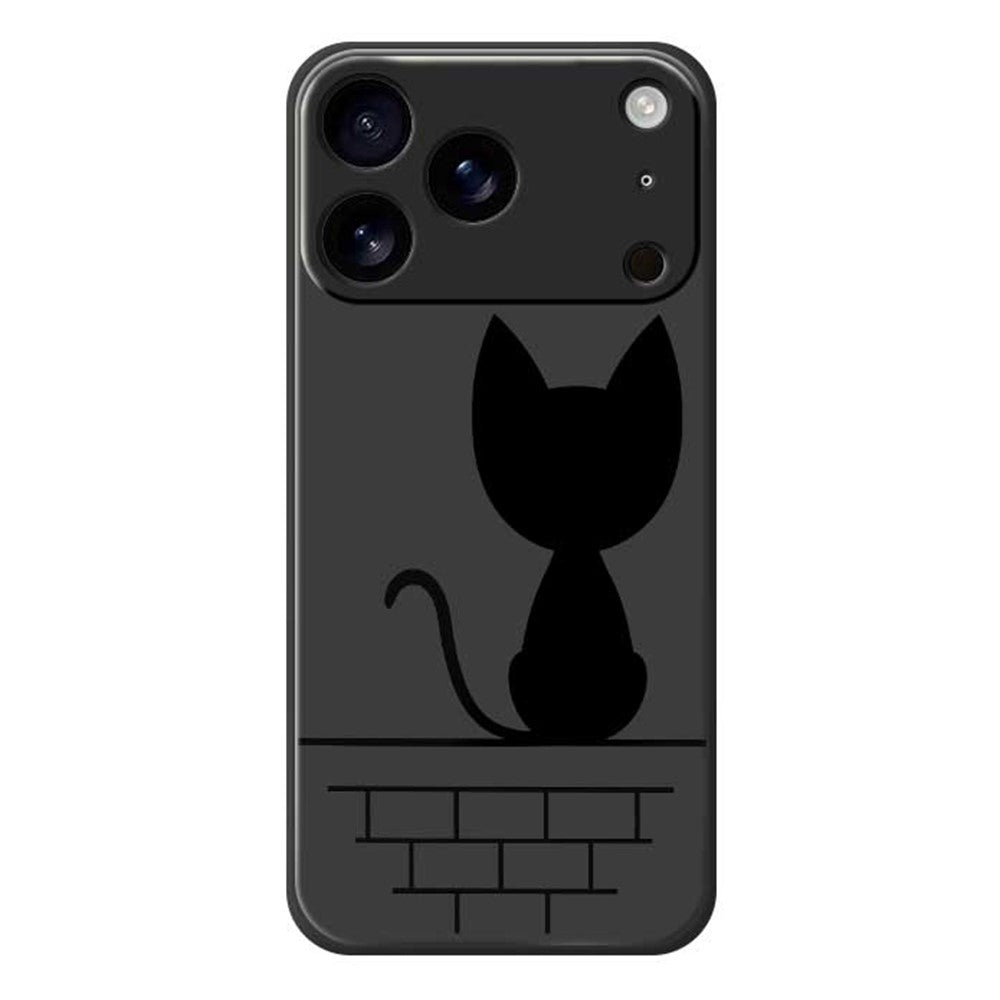 For iPhone 17 Pro Max Case Black Cat on the Wall Pattern Printing Straight Edge TPU Phone Back Cover - Black