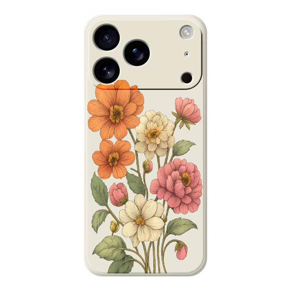 For iPhone 17 Pro Max Case Beautiful Flowers Pattern Printing Straight Edge TPU Phone Back Cover - Beige