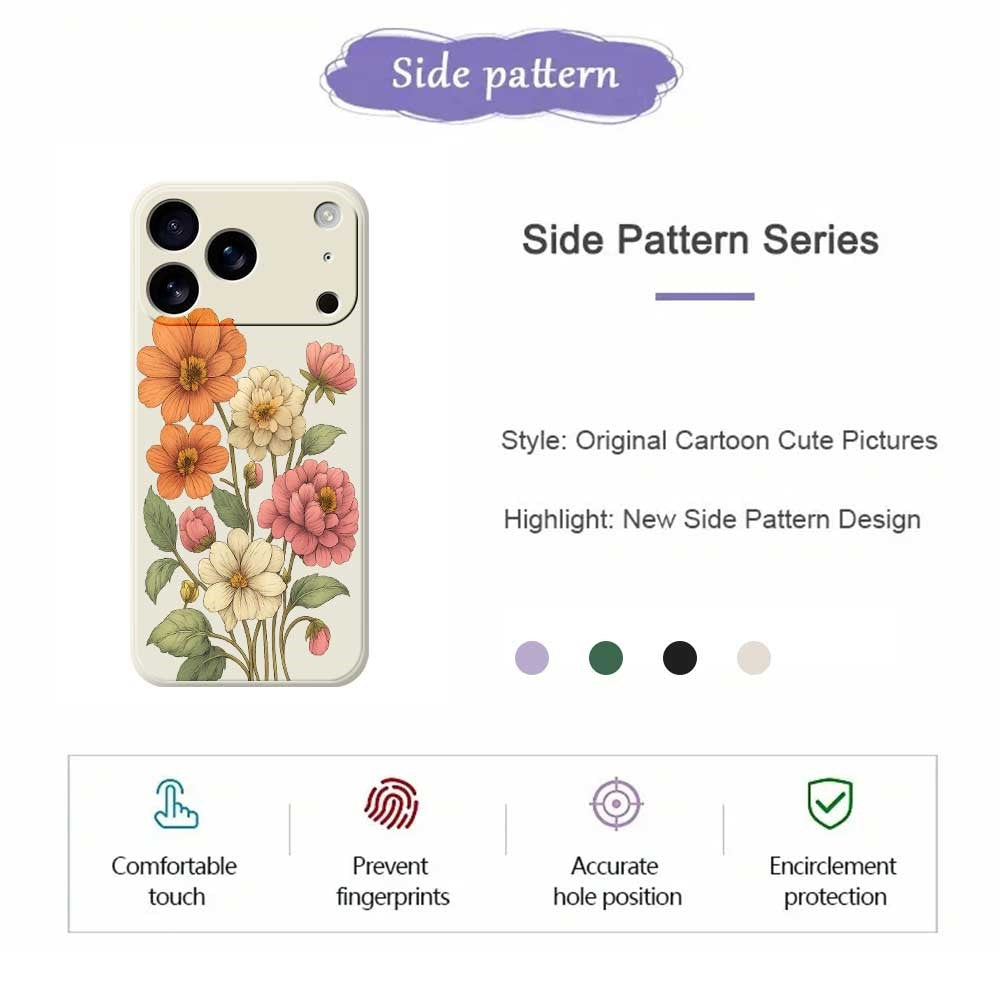 For iPhone 17 Pro Max Case Beautiful Flowers Pattern Printing Straight Edge TPU Phone Back Cover - Purple