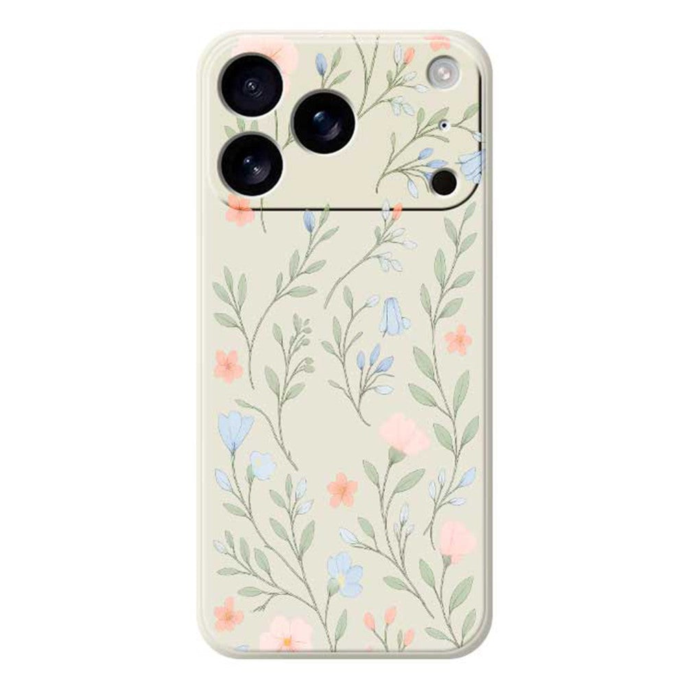 For iPhone 17 Pro Max Case Pink Blue Flowers Pattern Printing Straight Edge TPU Phone Back Cover - Beige
