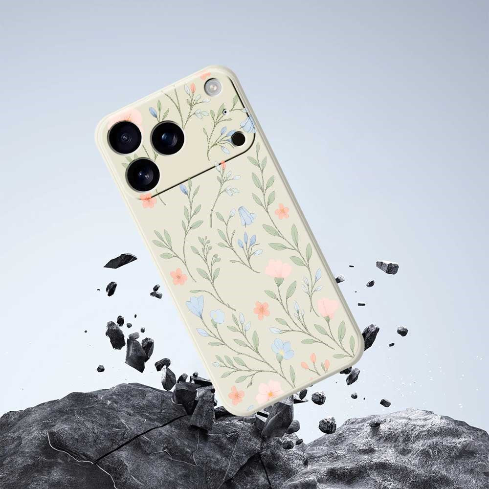 For iPhone 17 Pro Max Case Pink Blue Flowers Pattern Printing Straight Edge TPU Phone Back Cover - Beige