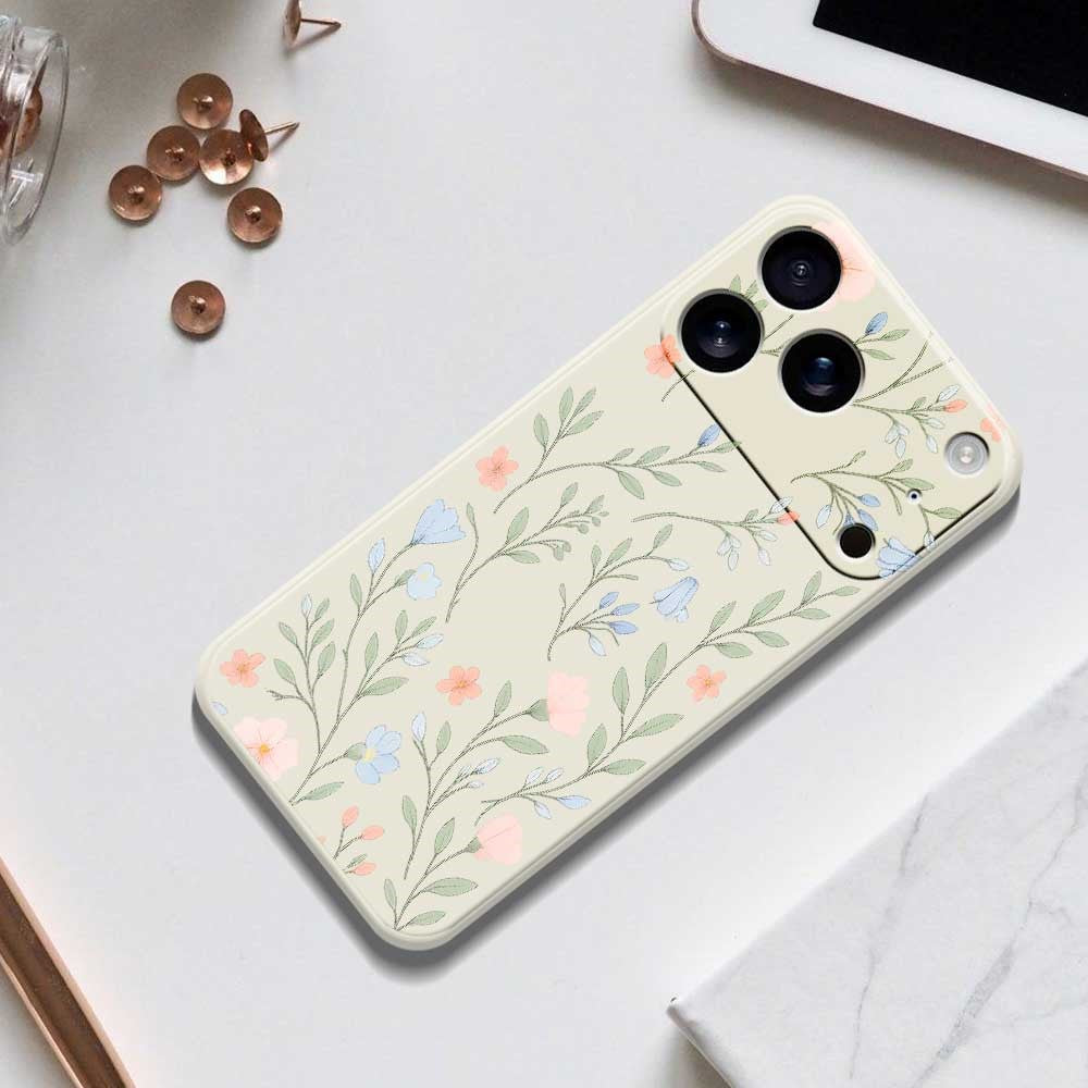 For iPhone 17 Pro Max Case Pink Blue Flowers Pattern Printing Straight Edge TPU Phone Back Cover - Beige