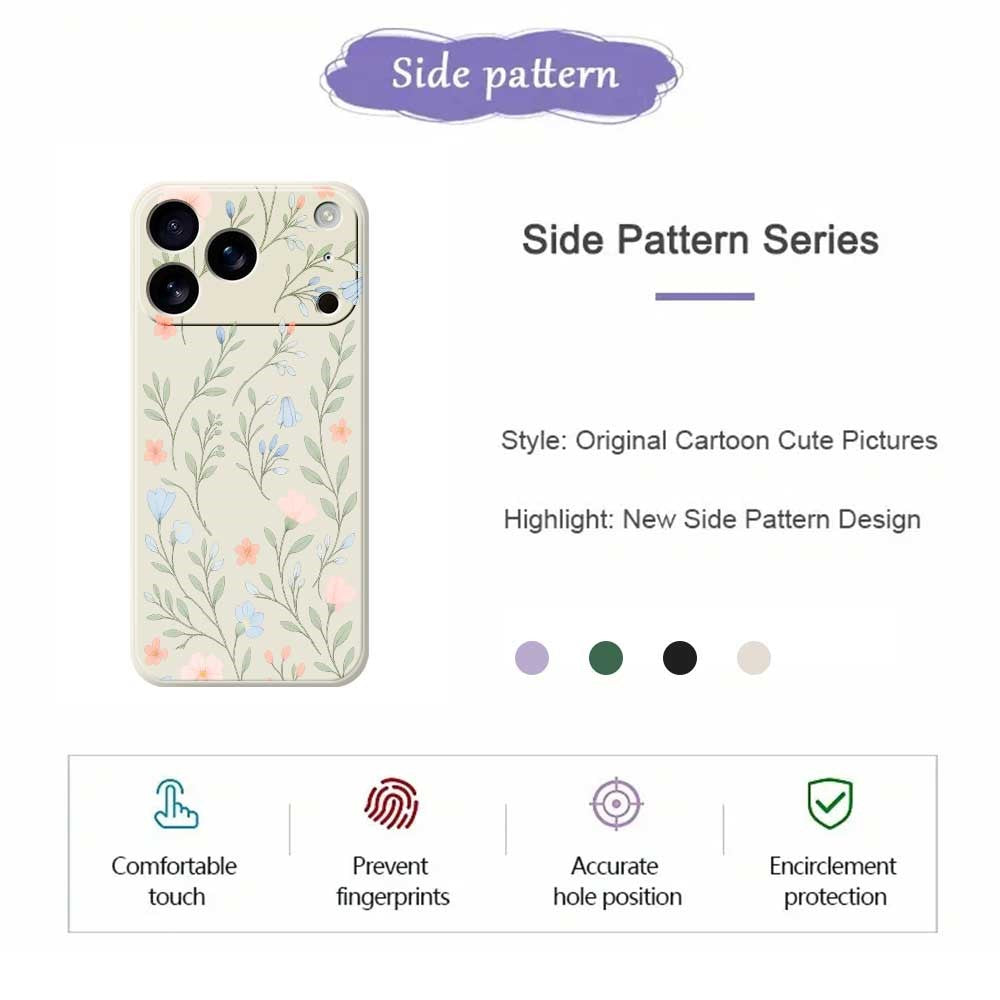 For iPhone 17 Pro Max Case Pink Blue Flowers Pattern Printing Straight Edge TPU Phone Back Cover - Green