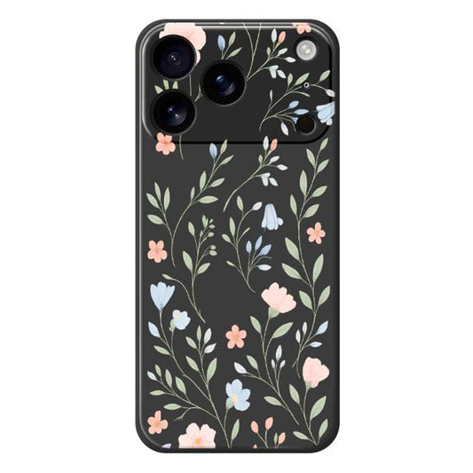 For iPhone 17 Pro Max Case Pink Blue Flowers Pattern Printing Straight Edge TPU Phone Back Cover - Black