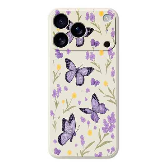 For iPhone 17 Pro Max Case Purple Butterflies Pattern Printing Straight Edge TPU Phone Back Cover - Beige