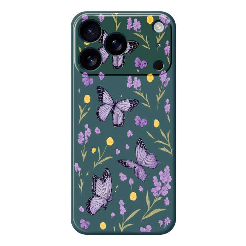 For iPhone 17 Pro Max Case Purple Butterflies Pattern Printing Straight Edge TPU Phone Back Cover - Green