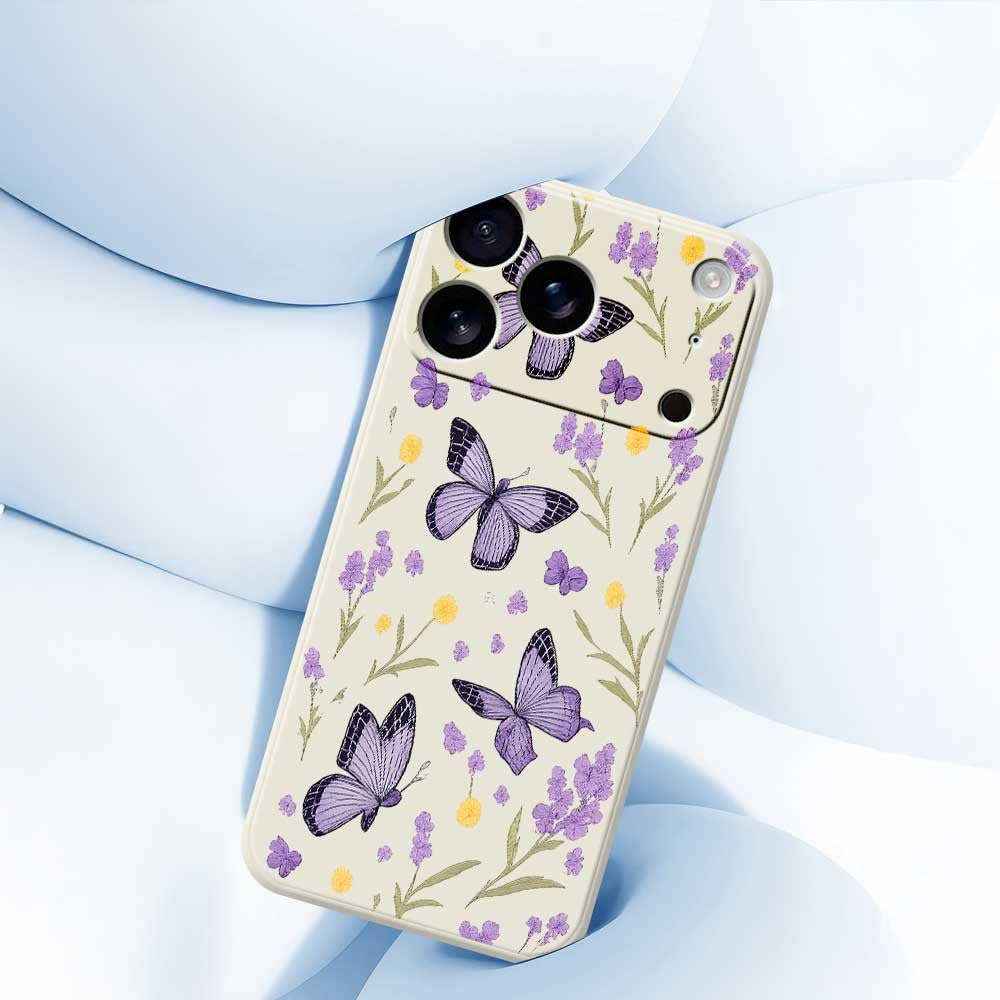 For iPhone 17 Pro Max Case Purple Butterflies Pattern Printing Straight Edge TPU Phone Back Cover - Green