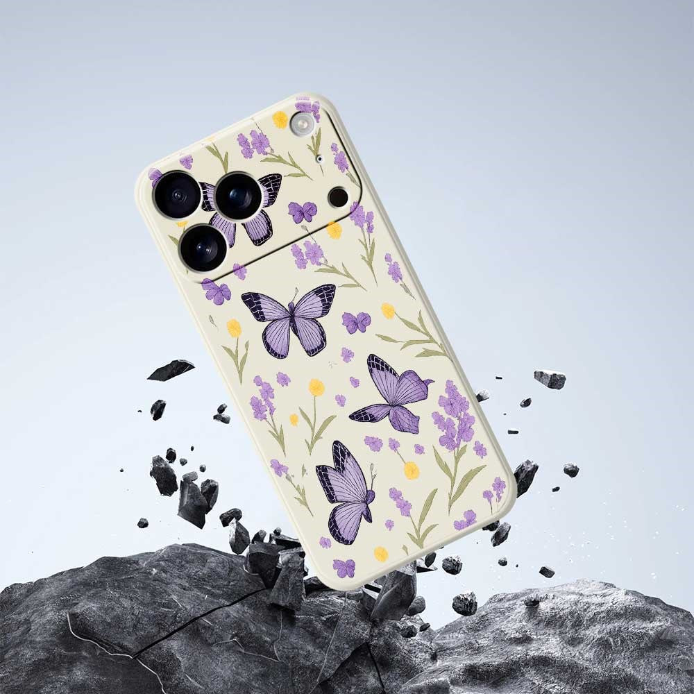 For iPhone 17 Pro Max Case Purple Butterflies Pattern Printing Straight Edge TPU Phone Back Cover - Purple