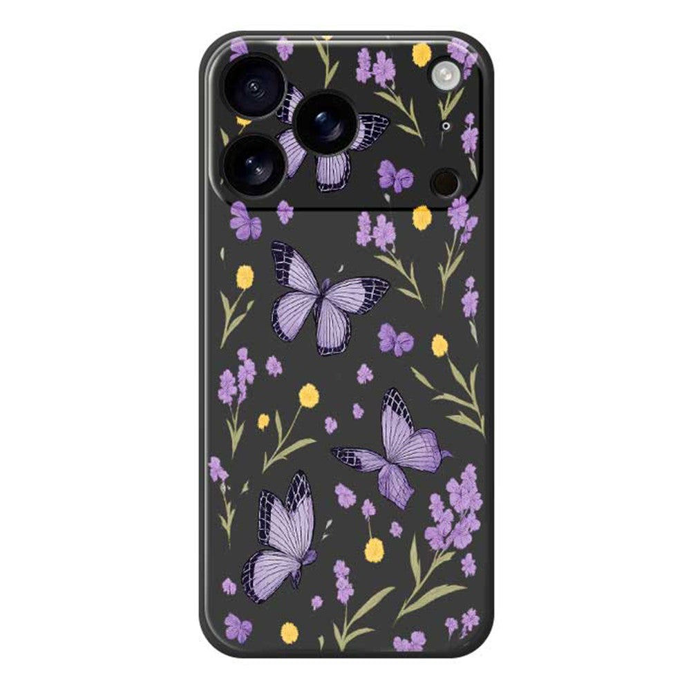 For iPhone 17 Pro Max Case Purple Butterflies Pattern Printing Straight Edge TPU Phone Back Cover - Black