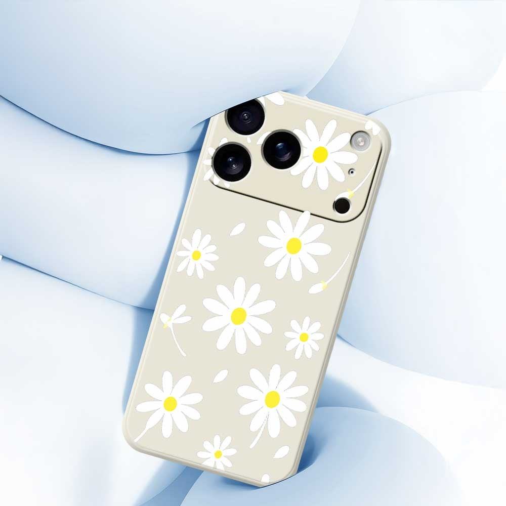 For iPhone 17 Pro Max Case White Daisy Pattern Printing Straight Edge TPU Phone Back Cover - Beige