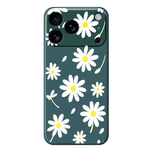 For iPhone 17 Pro Max Case White Daisy Pattern Printing Straight Edge TPU Phone Back Cover - Green