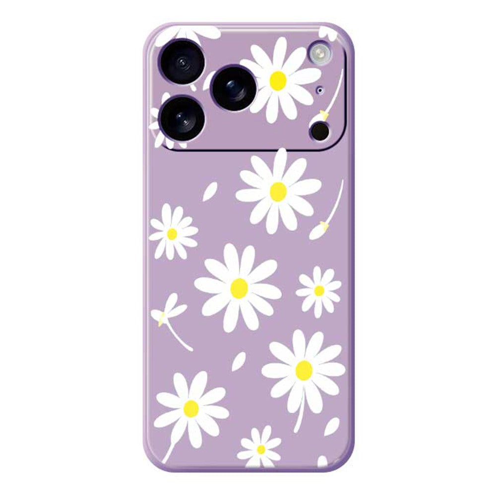 For iPhone 17 Pro Max Case White Daisy Pattern Printing Straight Edge TPU Phone Back Cover - Purple