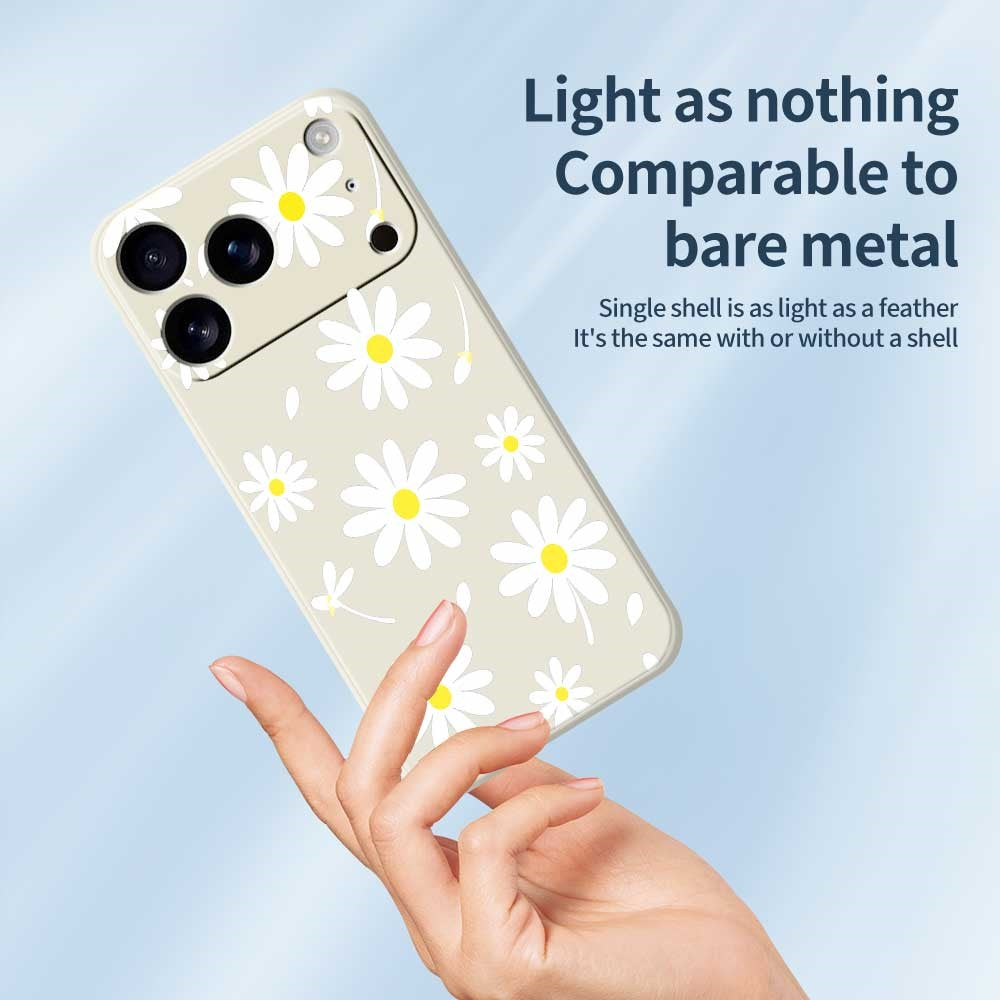 For iPhone 17 Pro Max Case White Daisy Pattern Printing Straight Edge TPU Phone Back Cover - Black