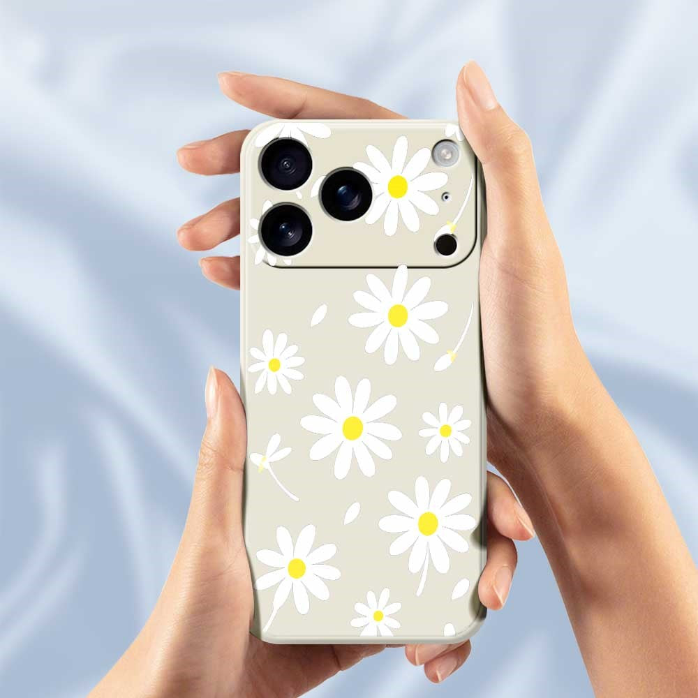 For iPhone 17 Pro Max Case White Daisy Pattern Printing Straight Edge TPU Phone Back Cover - Black