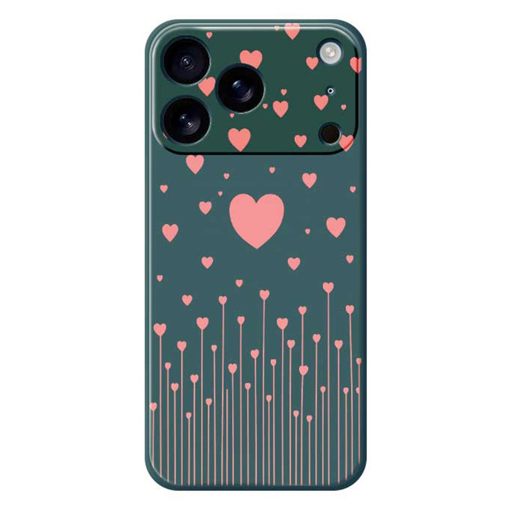 For iPhone 17 Pro Max Case Pink Love Pattern Printing Straight Edge TPU Phone Back Cover - Green