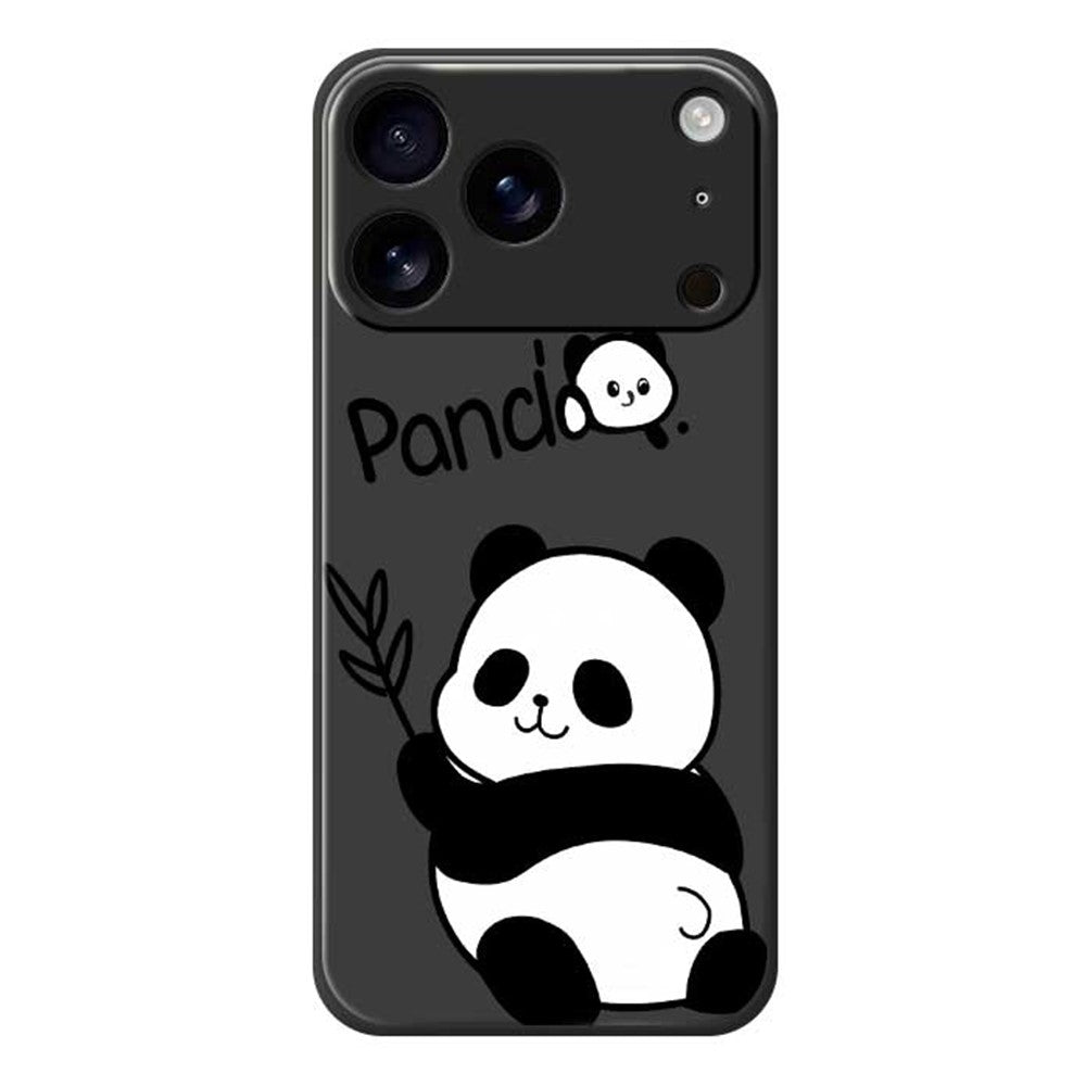 For iPhone 17 Pro Max Case Panda Pattern Printing Straight Edge TPU Phone Back Cover - Black