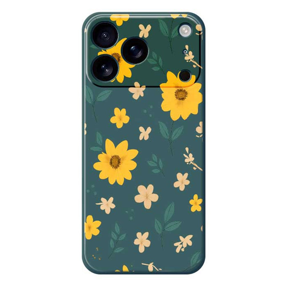 For iPhone 17 Pro Max Case Yellow Floral and Leaves Pattern Printing Straight Edge TPU Phone Back Cover - Green