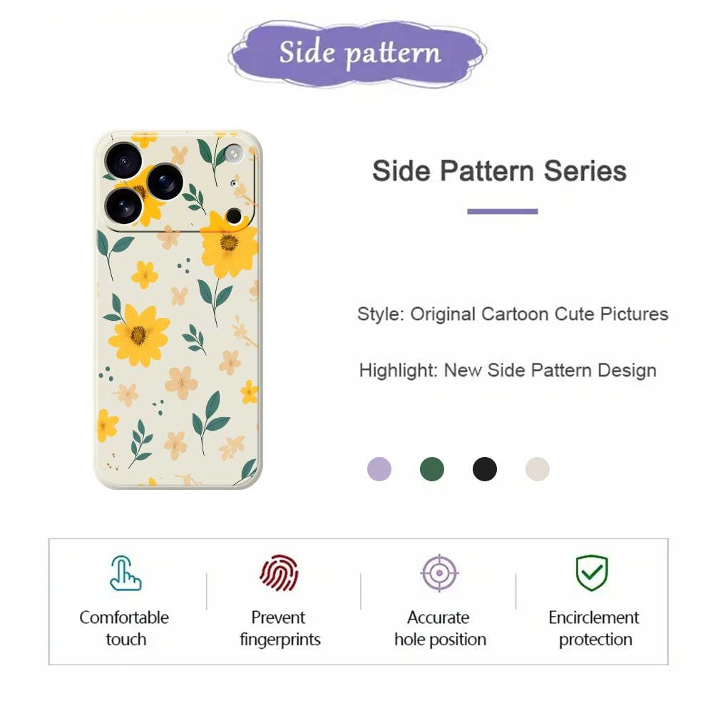 For iPhone 17 Pro Max Case Yellow Floral and Leaves Pattern Printing Straight Edge TPU Phone Back Cover - Green