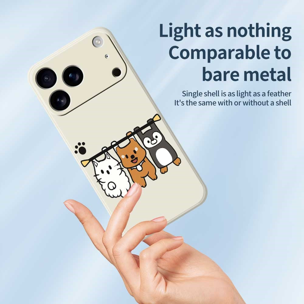 For iPhone 17 Pro Max Case Three Animal Dolls Pattern Printing Straight Edge TPU Phone Back Cover - Beige