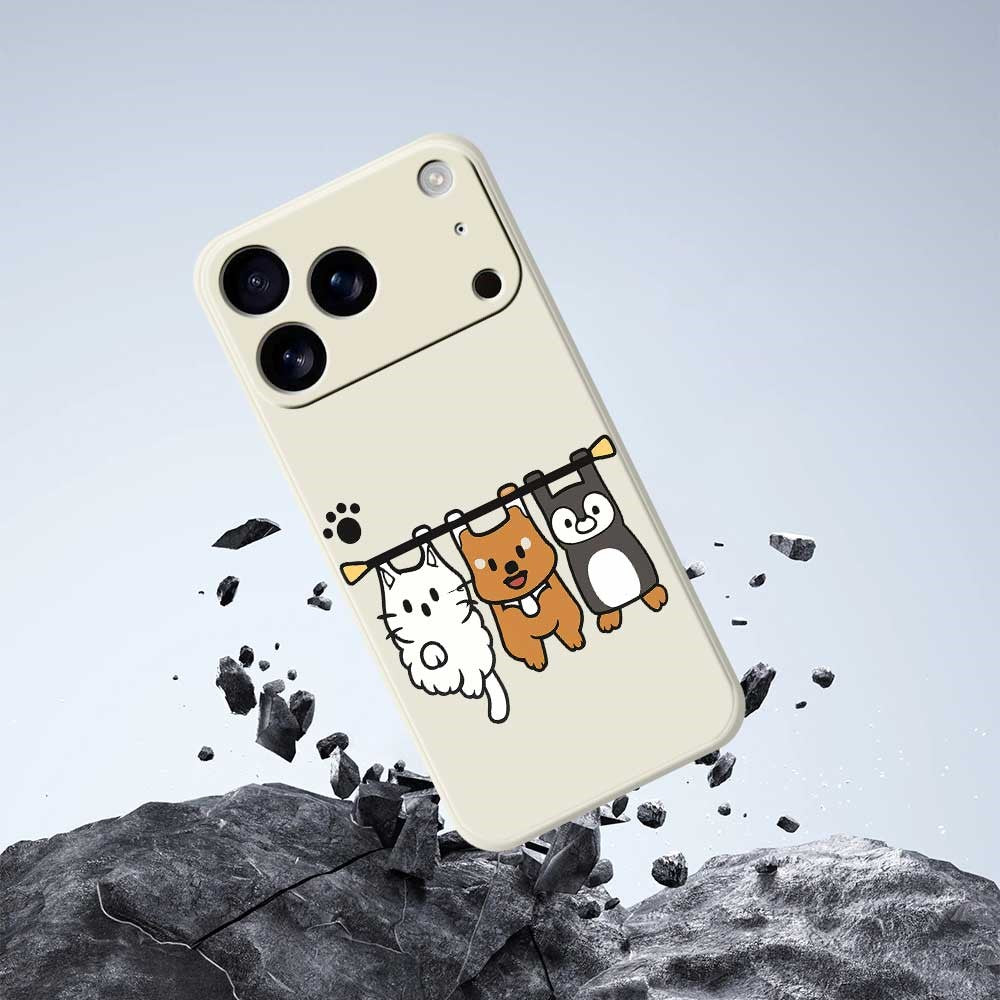 For iPhone 17 Pro Max Case Three Animal Dolls Pattern Printing Straight Edge TPU Phone Back Cover - Beige