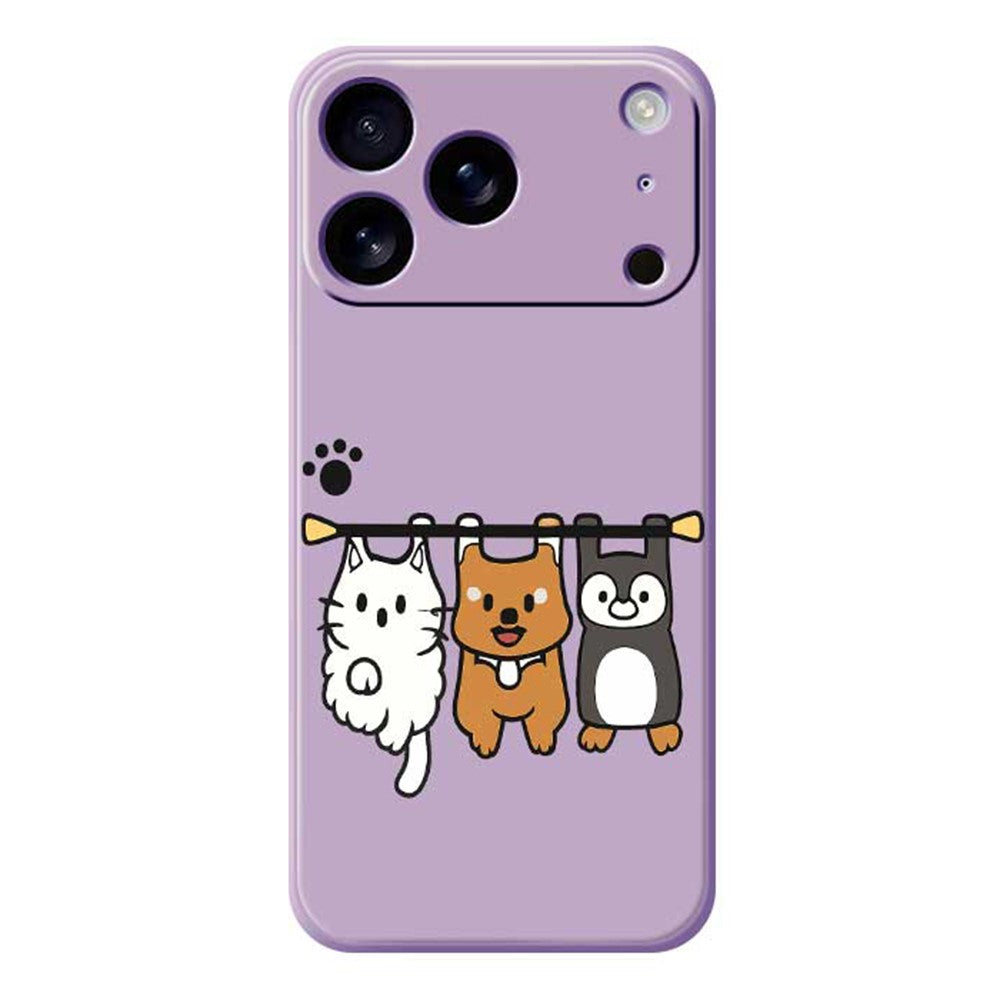 For iPhone 17 Pro Max Case Three Animal Dolls Pattern Printing Straight Edge TPU Phone Back Cover - Purple
